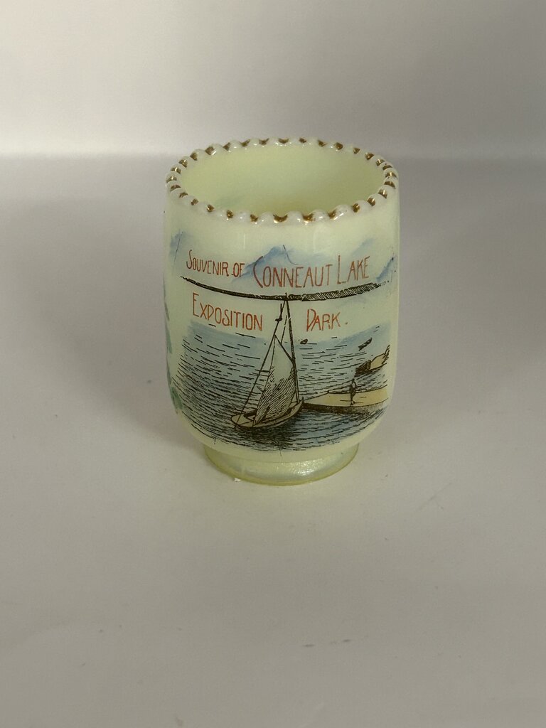Vintage Hand-painted Custard Glass Souvenir of Conneaut Lake Exposition