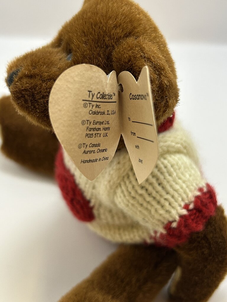 TY CASANOVA Jointed Teddy Bear w/ Heart Sweater