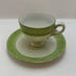 Vintage English fine bone china teacup and saucer with green floral pattern
