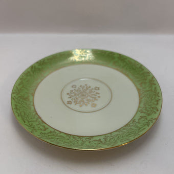Vintage English fine bone china teacup and saucer with green floral pattern