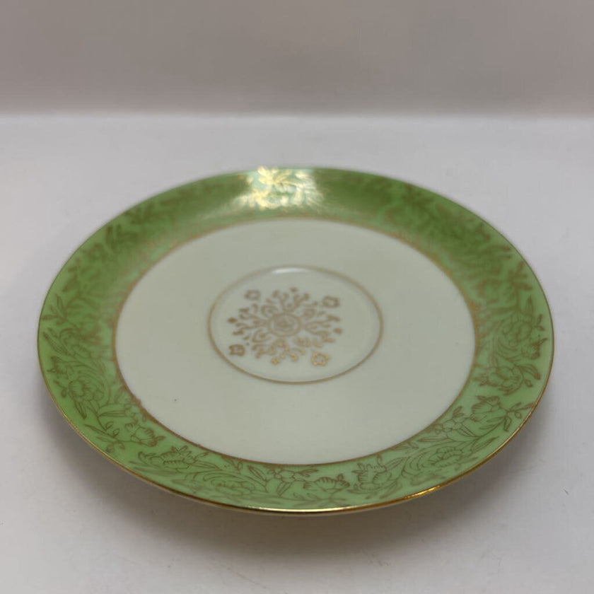 Vintage English fine bone china teacup and saucer with green floral pattern