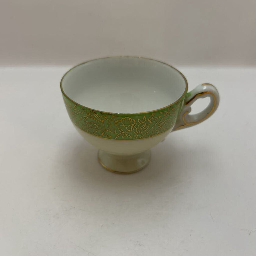 Vintage English fine bone china teacup and saucer with green floral pattern