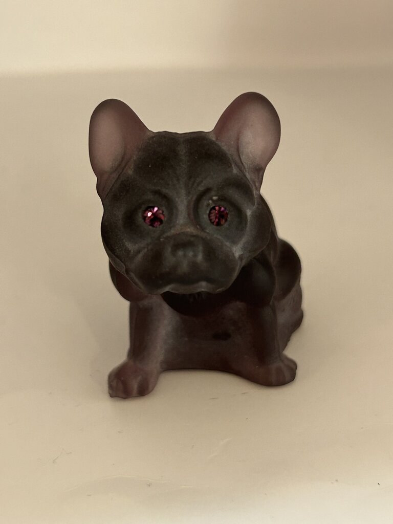 VTG 1950s-60s Westmoreland Plum Satin French Bulldog *GLOWS GREEN*