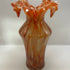 4046 1990s Handblown Orange Swirl Murrhina Ruffled Edge Vase