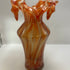 4046 1990s Handblown Orange Swirl Murrhina Ruffled Edge Vase
