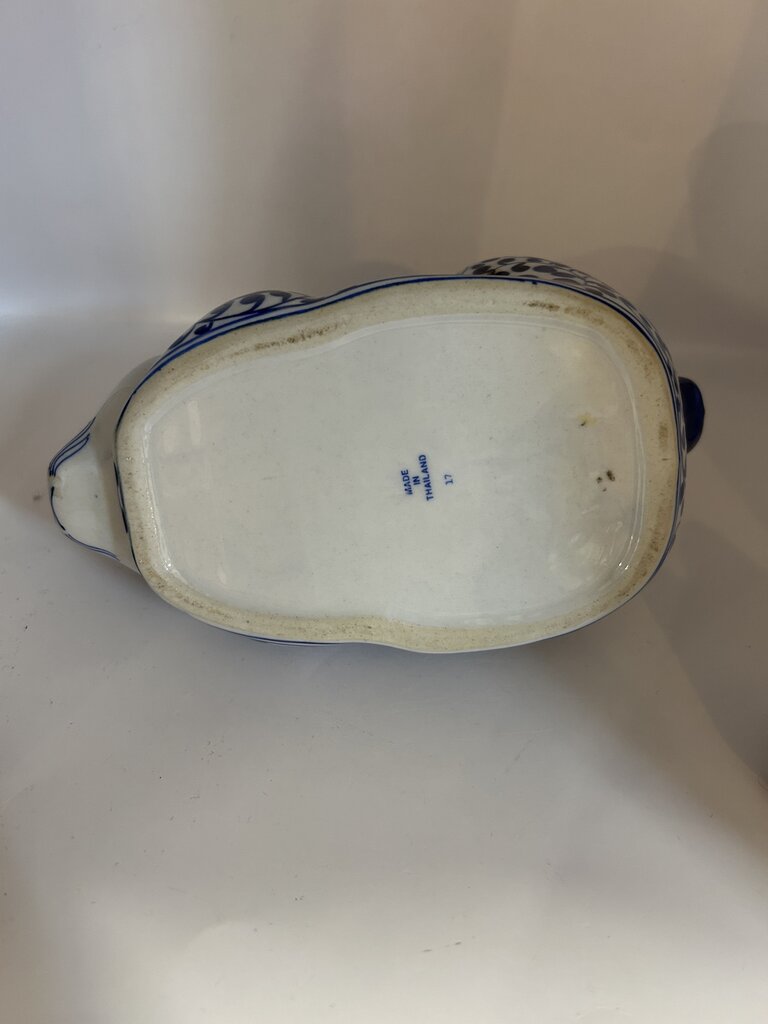 Blue and white bunny dish with lid