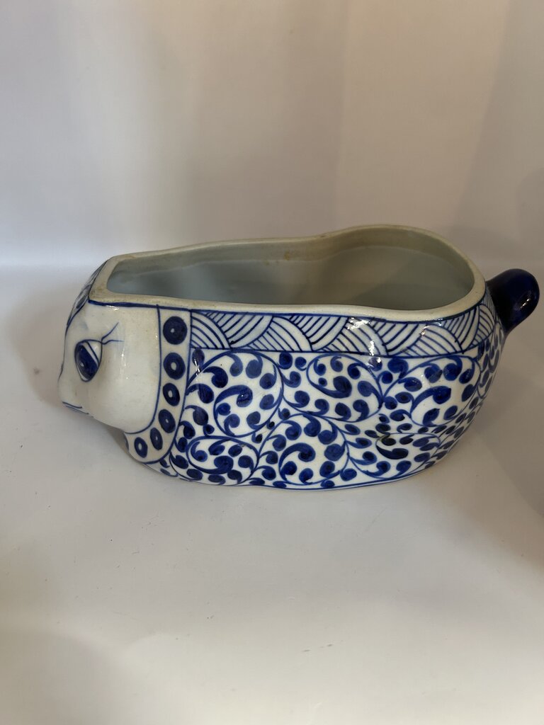 Blue and white bunny dish with lid
