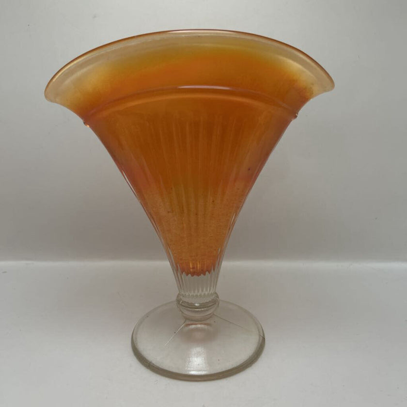 Marigold Carnival Glass Adam's Rib Fan Vase