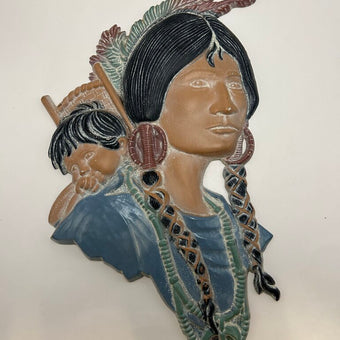 1970s Sexton cast metal wall plaque featuring Native American figure, hand-painted