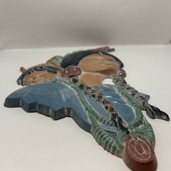 1970s Sexton cast metal wall plaque featuring Native American figure, hand-painted