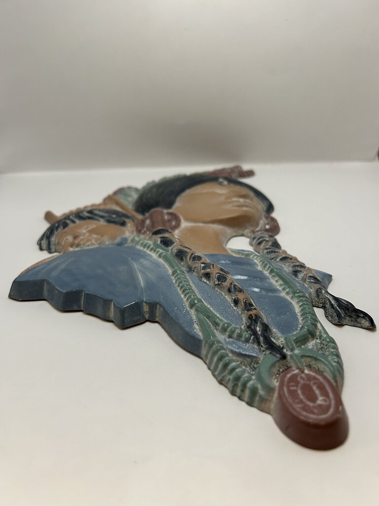 1970s Sexton cast metal wall plaque featuring Native American figure, hand-painted