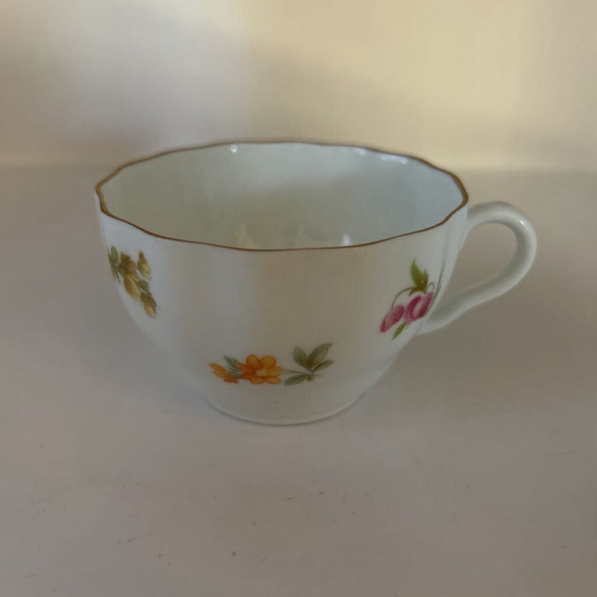 Vintage Meissen porcelain teacup and saucer with scattered floral pattern