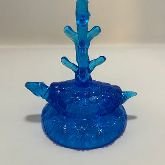 Fenton Colonial Blue Glass Turtle Jewelry Tree