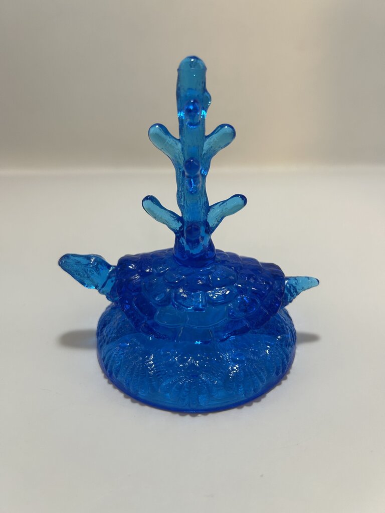 Fenton Colonial Blue Glass Turtle Jewelry Tree