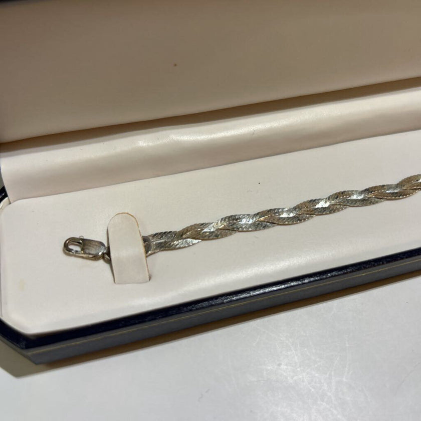 Sterling Silver Braided Herringbone Chain Bracelet