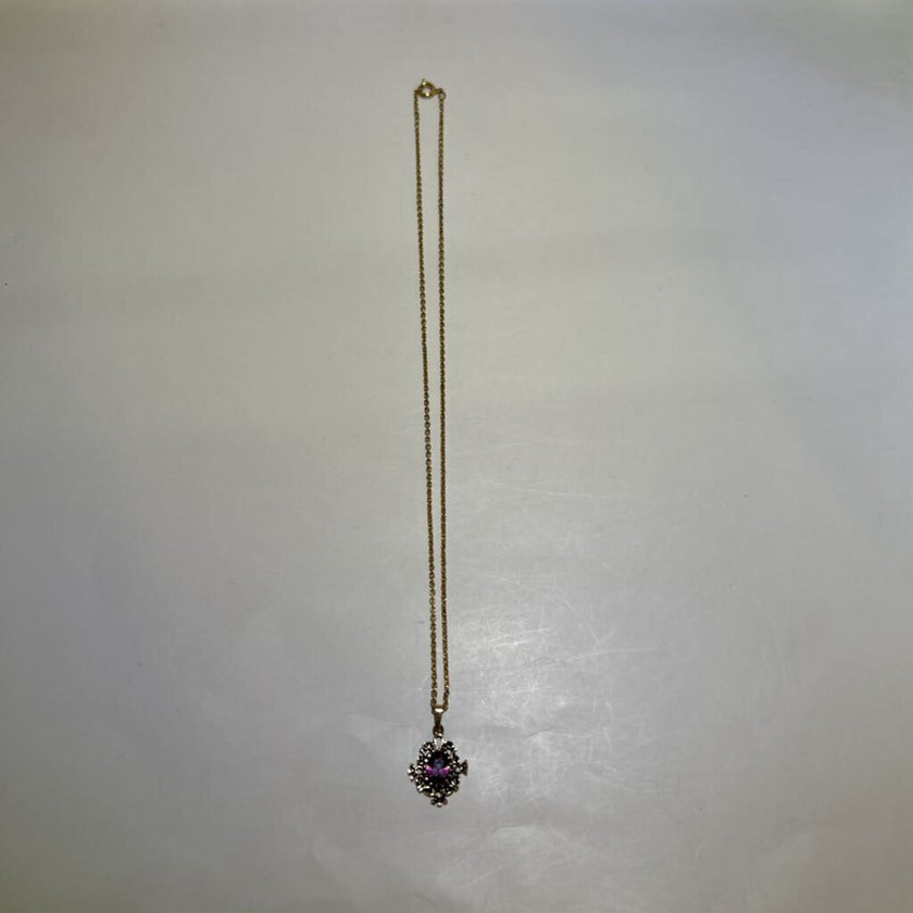 Vintage Violet Purple Sapphire With Gold Ornate Setting & Necklace
