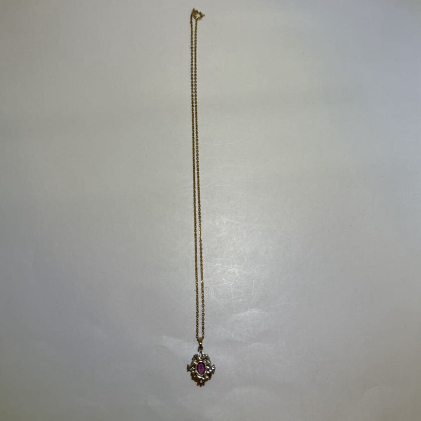 Vintage Violet Purple Sapphire With Gold Ornate Setting & Necklace