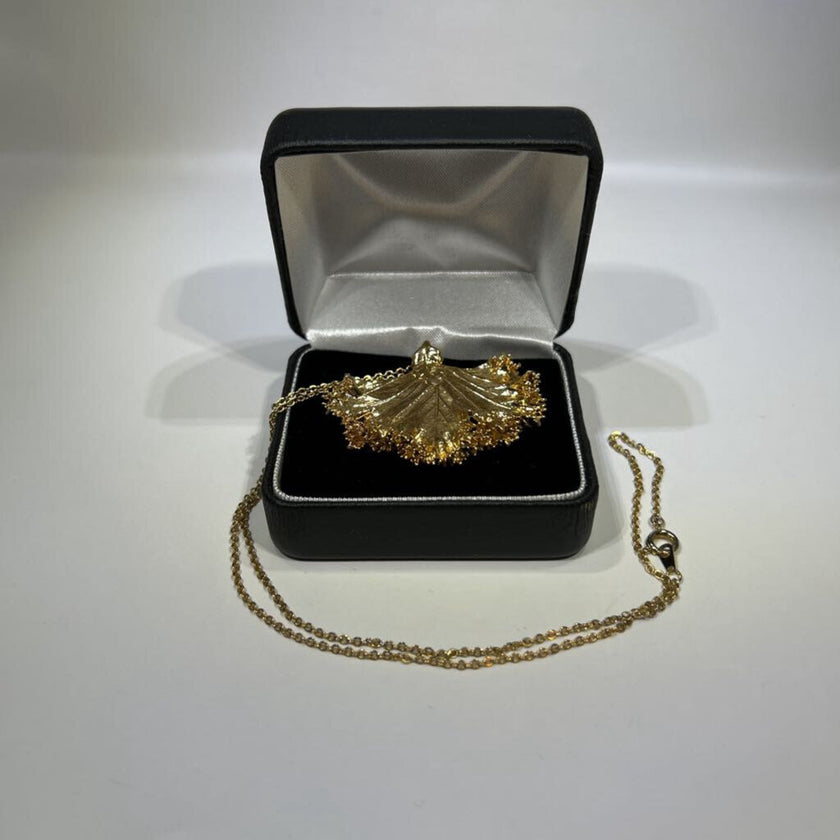 Vintage 24K Gold Dipped Real Kale Leaf Pendent , Necklace