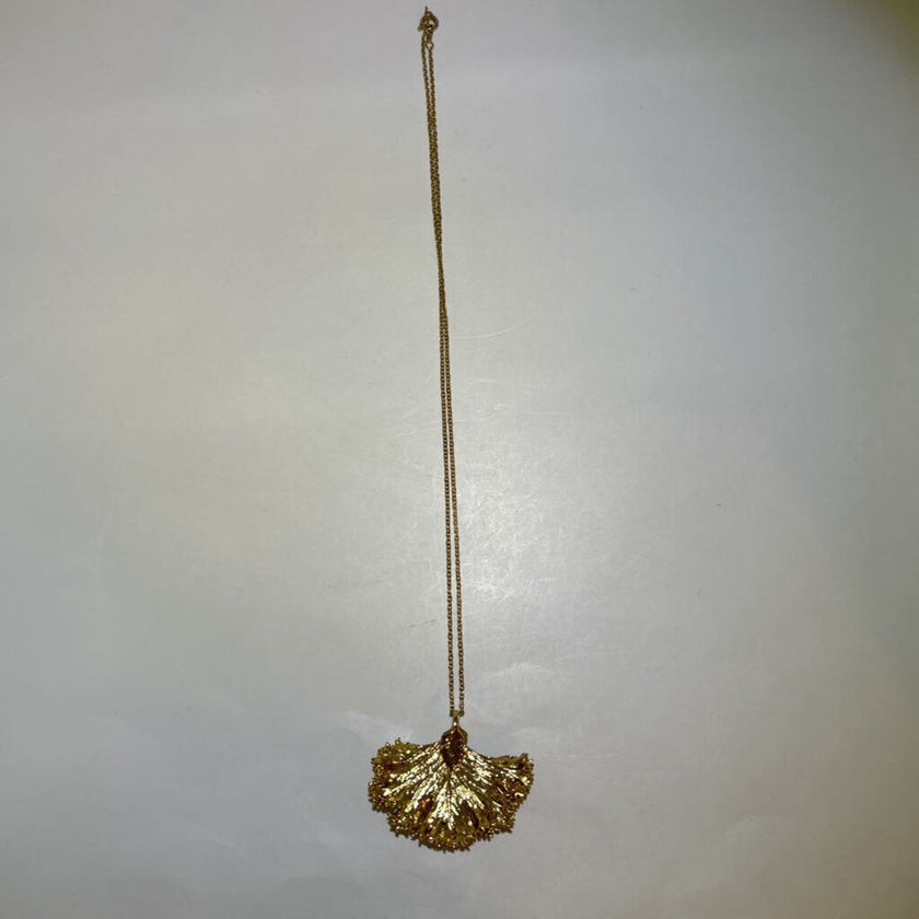 Vintage 24K Gold Dipped Real Kale Leaf Pendent , Necklace