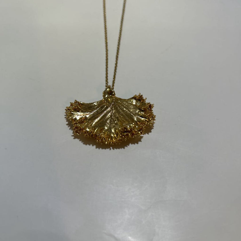Vintage 24K Gold Dipped Real Kale Leaf Pendent , Necklace