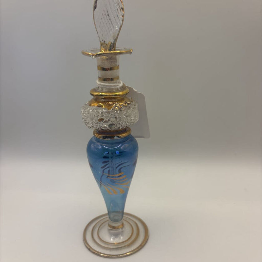 Vintage Egyptian Deep Blue and Gold Handblown Perfume Bottle