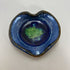 4109 Blue Speckled Pottery w/Green Fused Glass Heart Trinket Dish