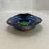 4109 Blue Speckled Pottery w/Green Fused Glass Heart Trinket Dish