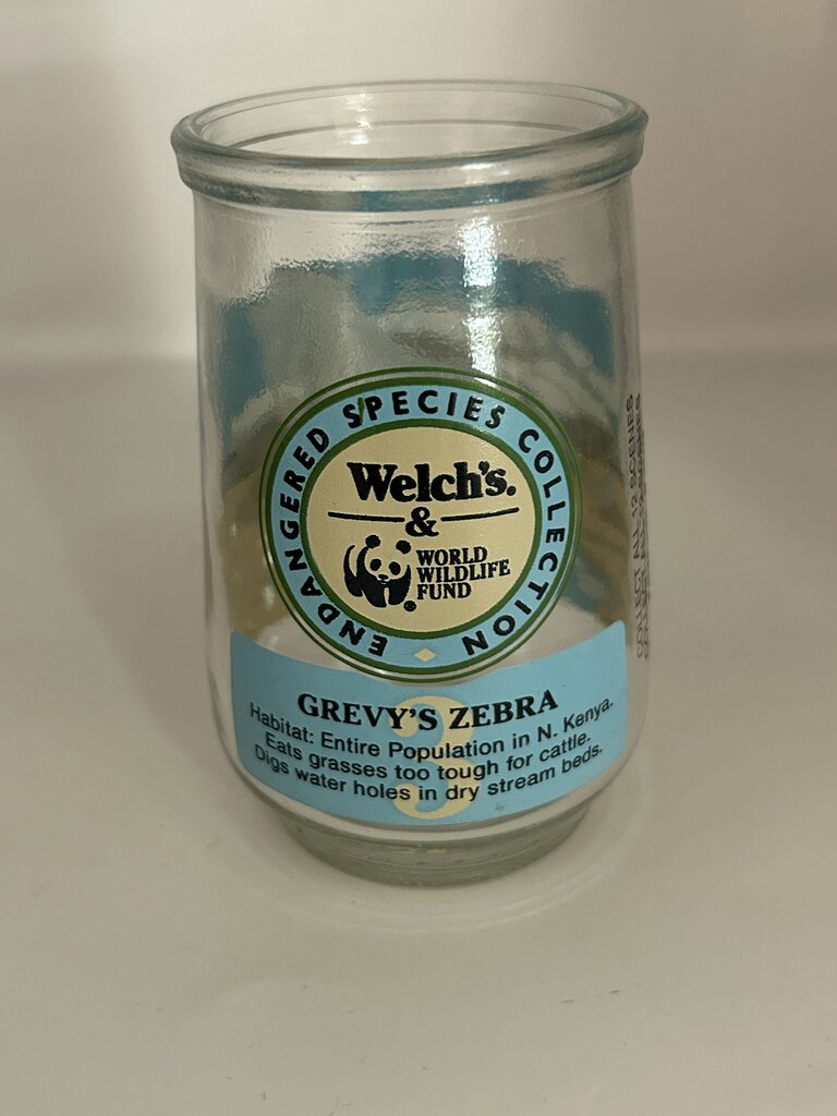 ***VTG 1995 WELCH'S Endangered Species Zebra Jelly Jar