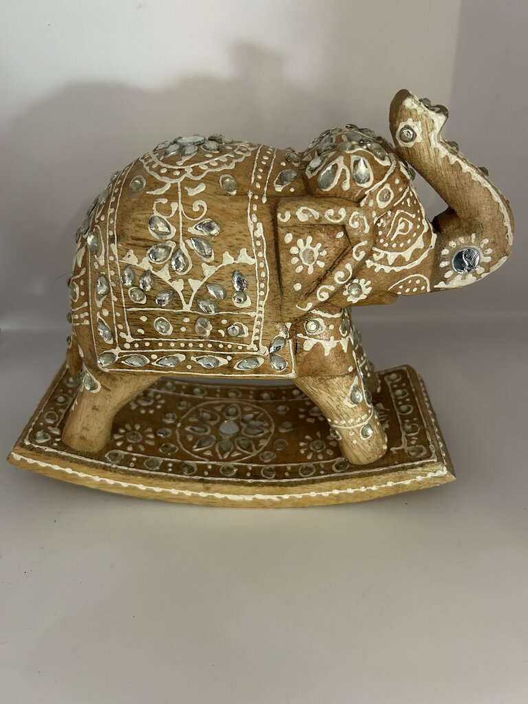 Hand-Carved & Painted Wooden Rocking Elephant (Made in India)