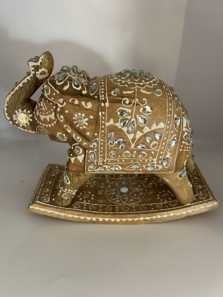 Hand-Carved & Painted Wooden Rocking Elephant (Made in India)