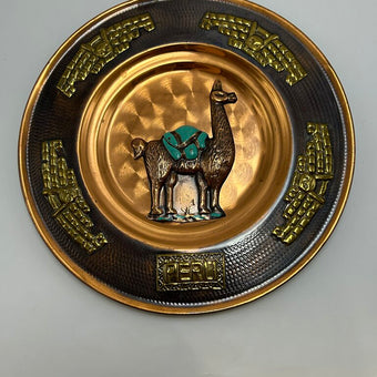 Peruvian decorative wall plate hammered copper & brass