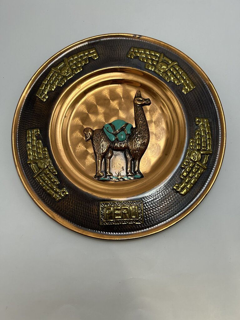 Peruvian decorative wall plate hammered copper & brass