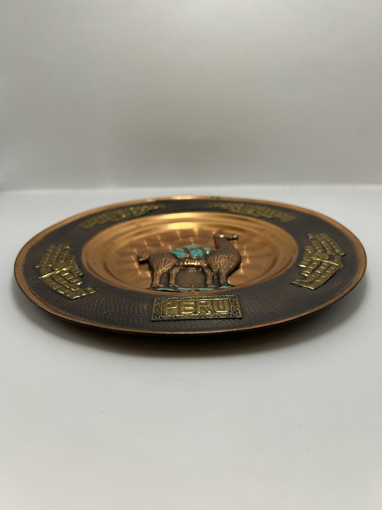 Peruvian decorative wall plate hammered copper & brass