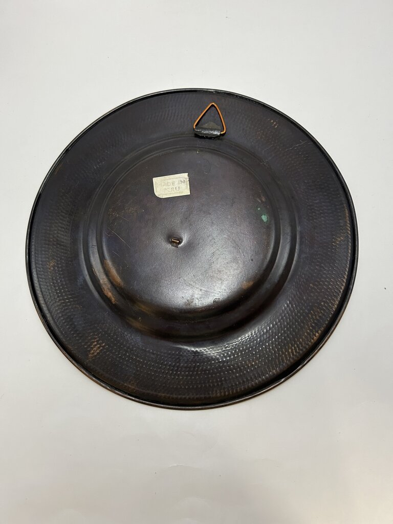 Peruvian decorative wall plate hammered copper & brass