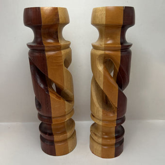 Pair of Spiral Wooden Candle Holders
