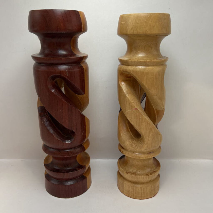 Pair of Spiral Wooden Candle Holders