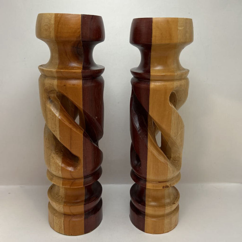 Pair of Spiral Wooden Candle Holders