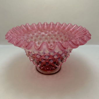 pink Opalescent Fenton hobnail bowl/ruffled edge