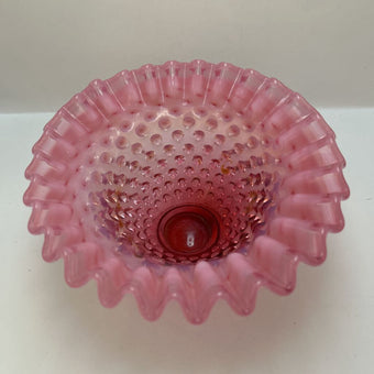 pink Opalescent Fenton hobnail bowl/ruffled edge