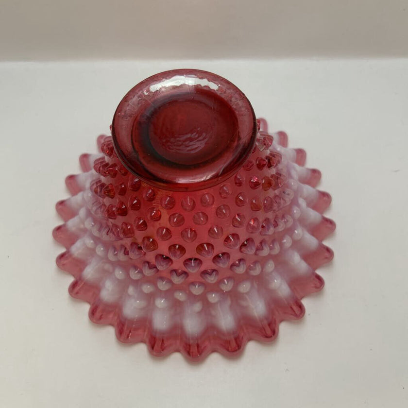 pink Opalescent Fenton hobnail bowl/ruffled edge
