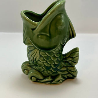VTG 1940s-50s SHAWNEE POTTERY Green Ceramic Fish Vase