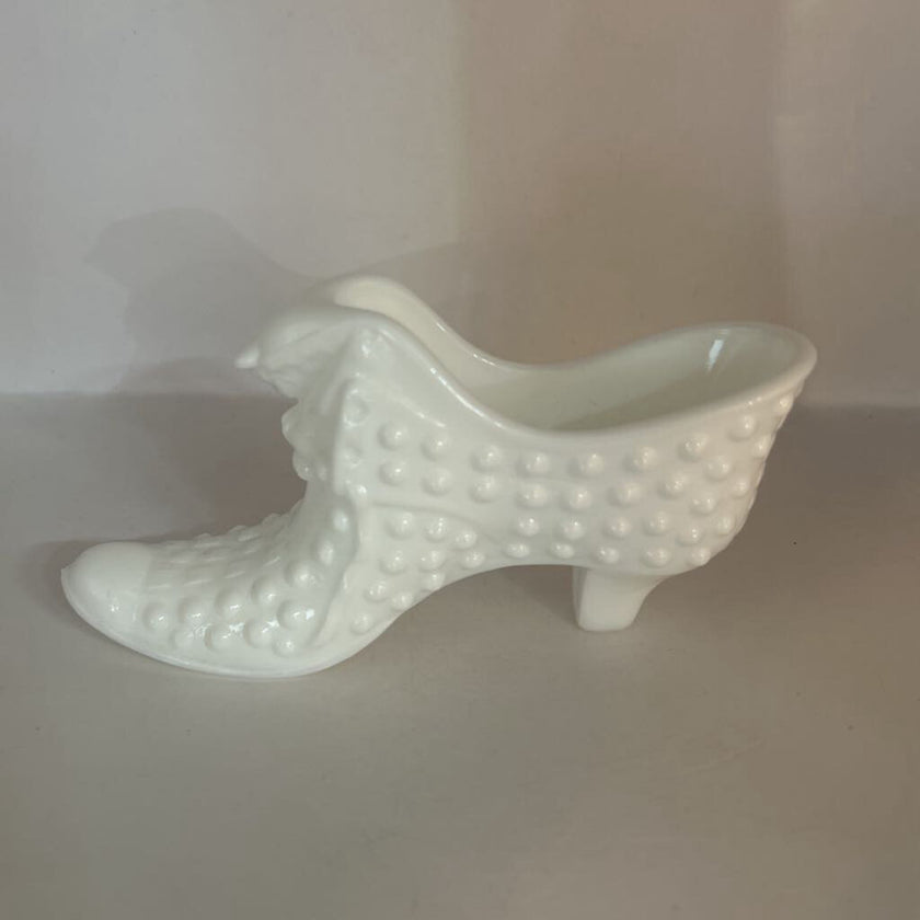 Vintage Milk Glass Shoe w/ Cat Head