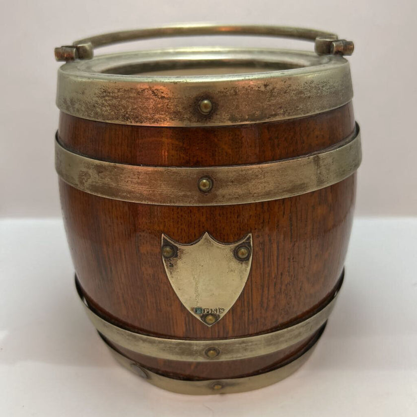 Antique English oak biscuit barrel