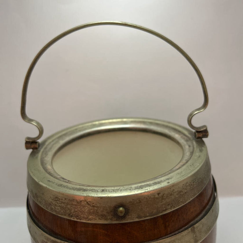Antique English oak biscuit barrel