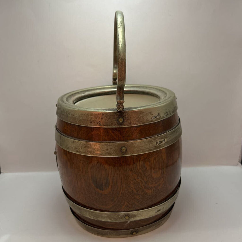 Antique English oak biscuit barrel