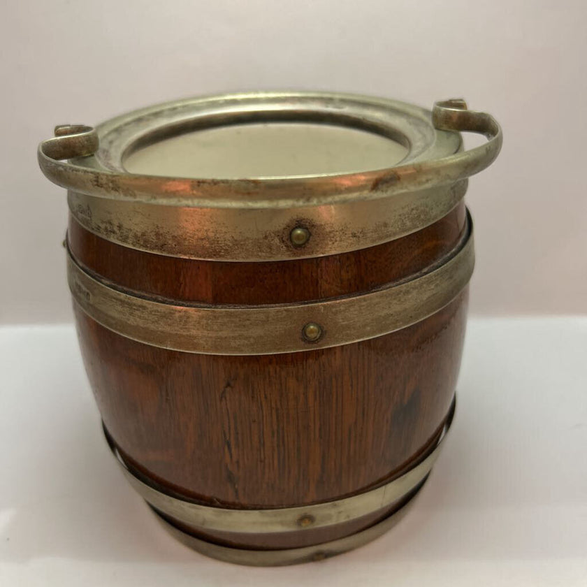 Antique English oak biscuit barrel