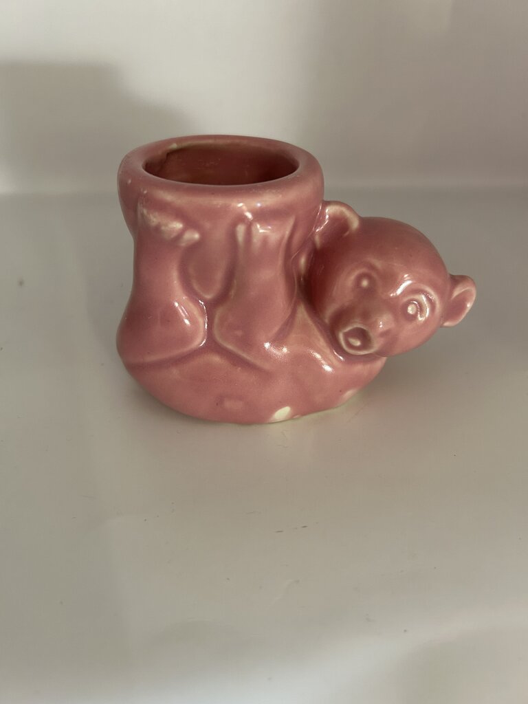VTG 1950s MORTON ART POTTERY Pink Ceramic Bear Planter
