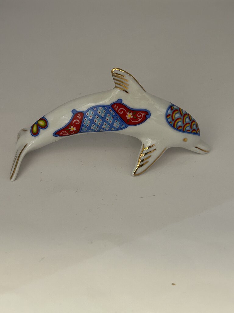 Hand-painted Lenox porcelain dolphin figurine in Imari style