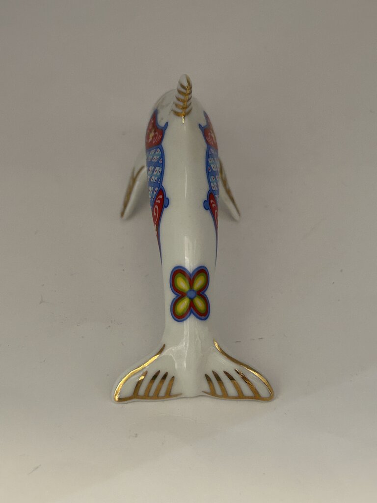 Hand-painted Lenox porcelain dolphin figurine in Imari style