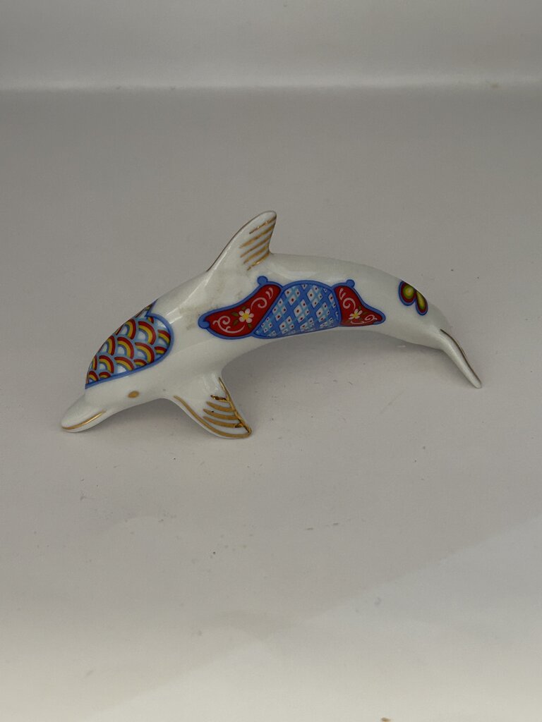 Hand-painted Lenox porcelain dolphin figurine in Imari style